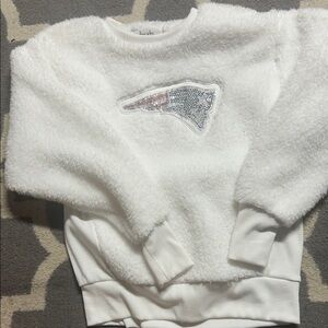 White Fuzzy Sweatshirt with Sequin Logo